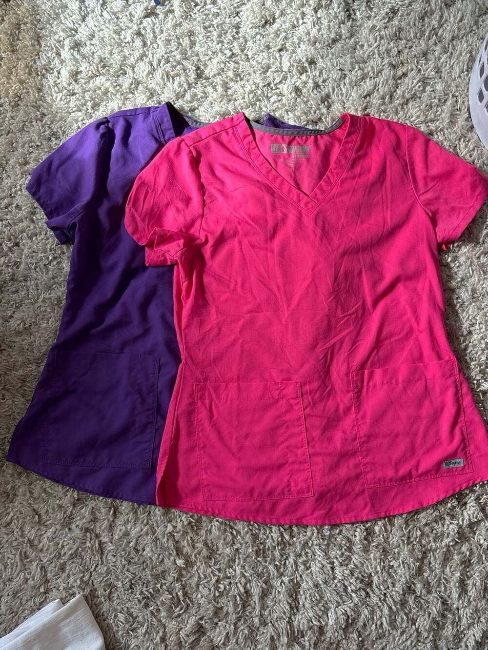 Grey's Anatomy by Barco V-Neck Scrub Tops Bundle, Pink & Purple, Size S(0043)
